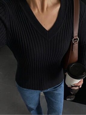 George Black Ribbed V-Neck Sweater